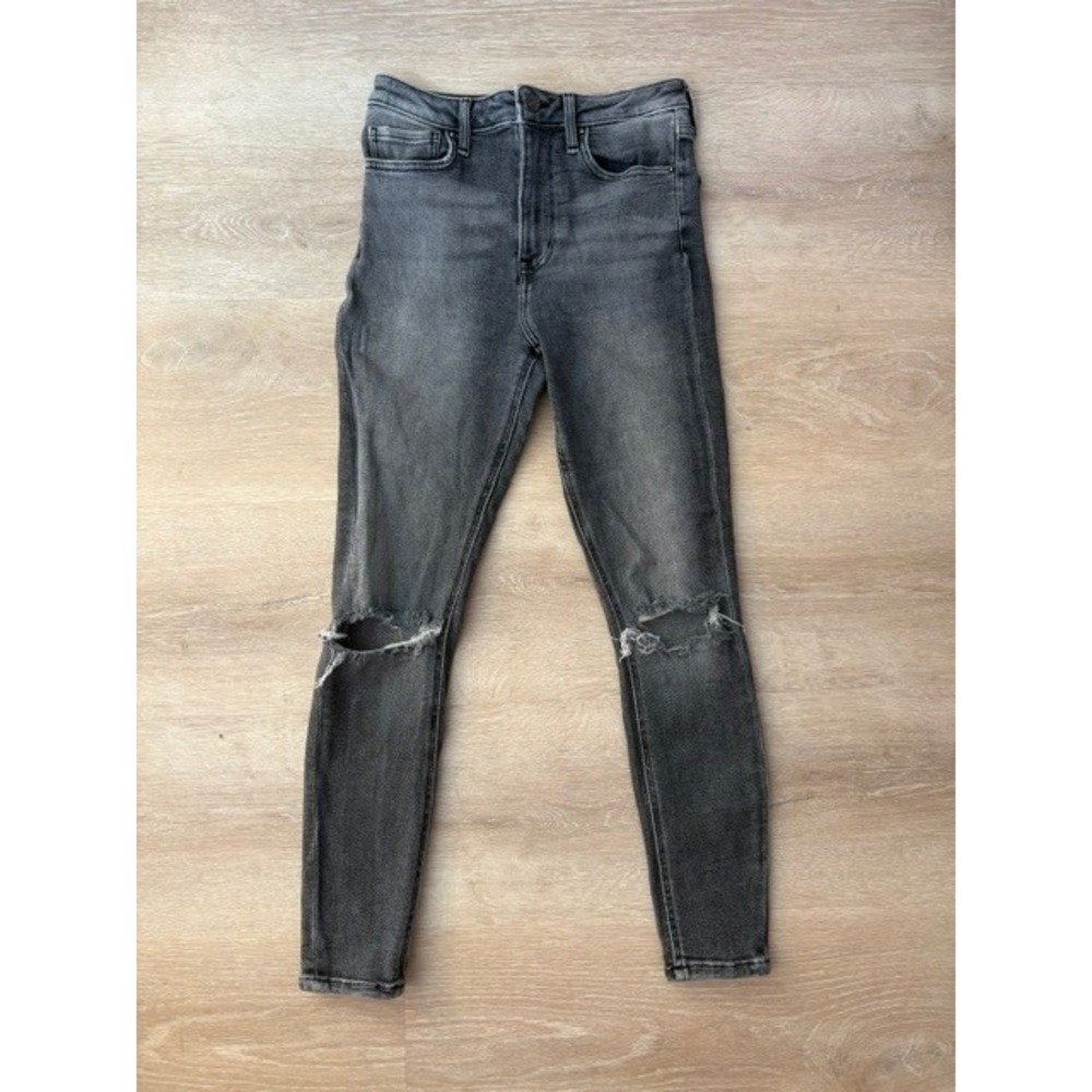 Forever 21 High Rise Skinny Jeans Grey Distressed Ripped Knee Denim Size 26